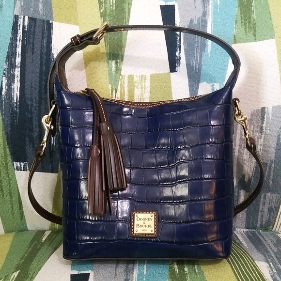 Dooney & Bourke Handbags - Dooney And Bourke Croc Embossed Paige Crossbody Hobo In Blue
